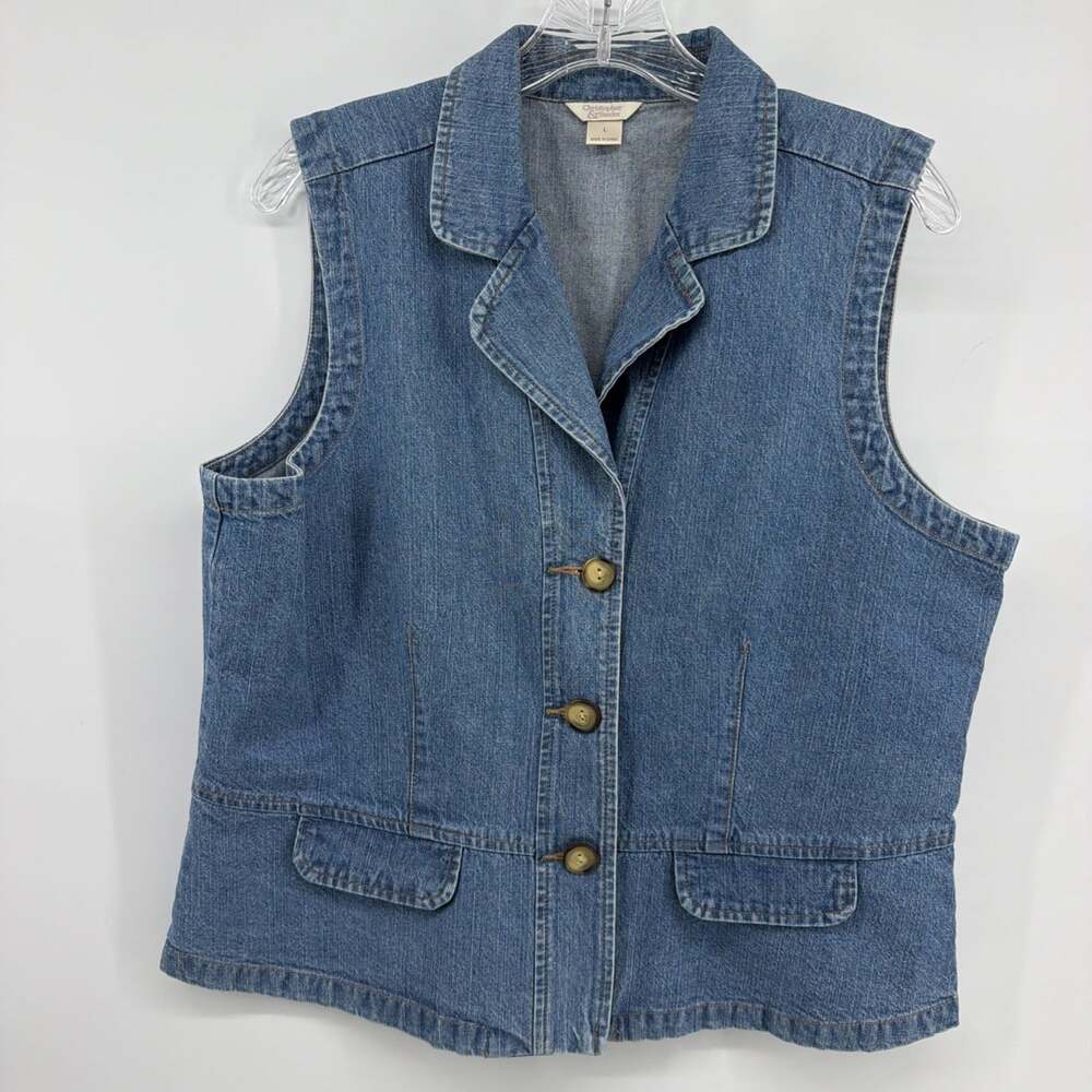 Christopher & Banks Classic Blue Jean Vest Sleeveless Vest Size Large Festival
